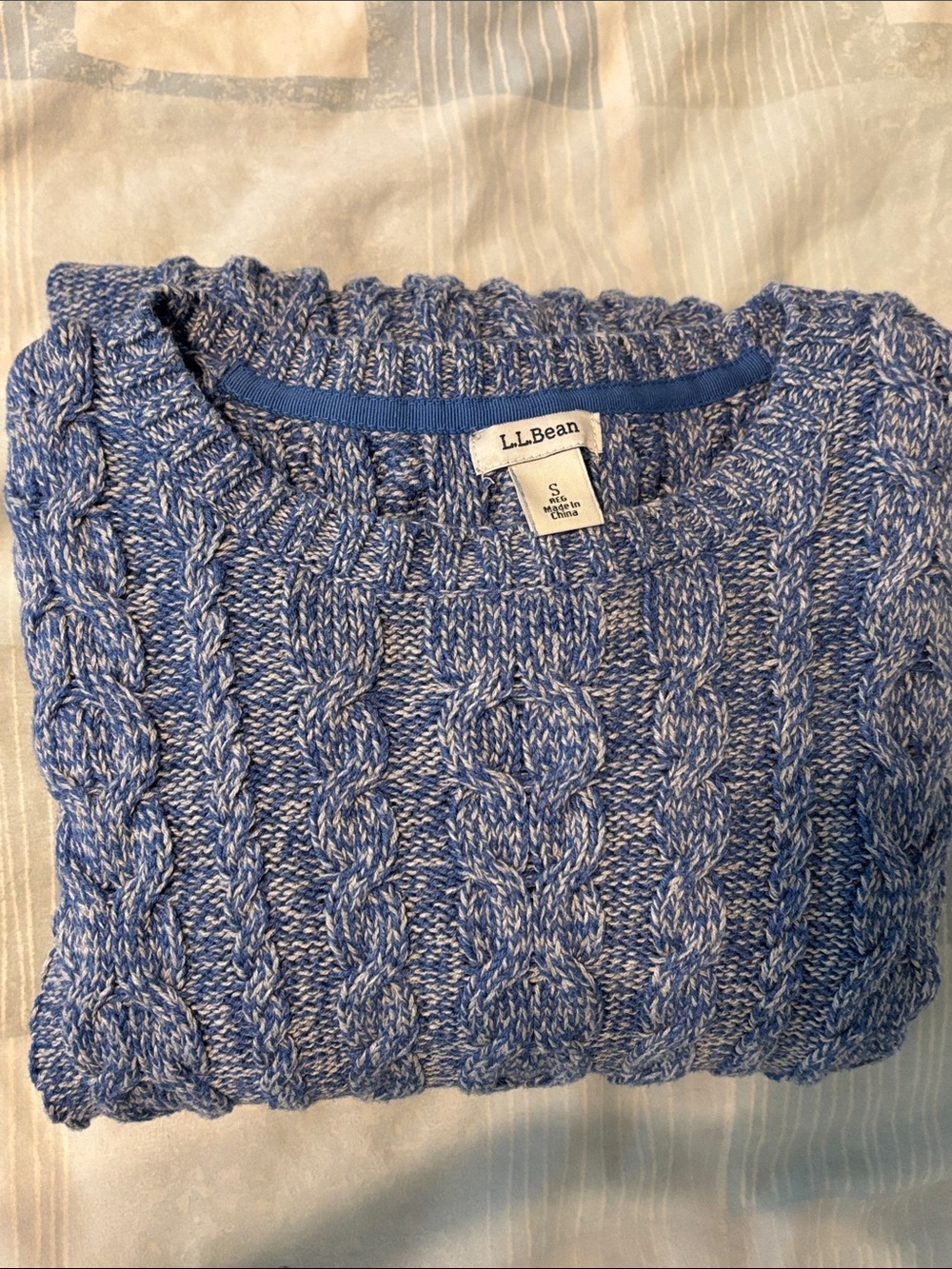 🟡Women’s L.L. Bean Double L Mixed Cable Knit Classic Navy Marled Sweater Size S